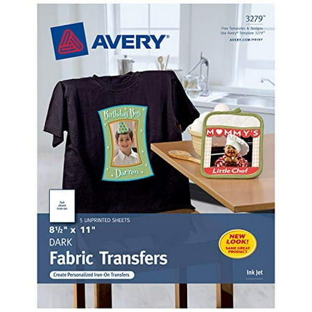 Avery Printable Heat Transfer Paper, for use on Dark Fabrics, 8.5 x 11, Inkjet Printers, 5 transfers