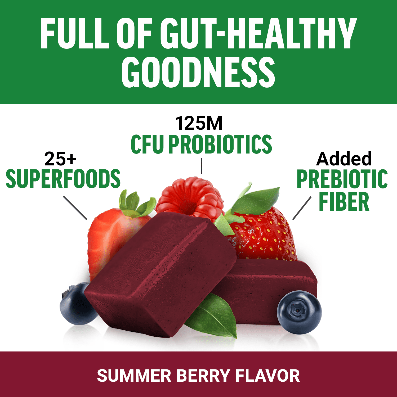 Force Factor Smarter Greens Supplement with Probiotics, Antioxidants & Fiber for Bloating, Digestion, Gut Health & Energy, Summer Berry, 60 Soft Chews