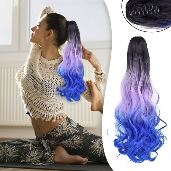 DOPI Woman Tri-Color Synthetic Long Wavy Curly Ponytail Hair Extension Wig