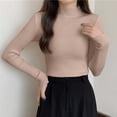 thumbnail image 2 of DYTTDG Women's Mock Neck Ribbed Knit Long Sleeve Top | Solid Slim Basic Pullover Soft Stretch Layering Shirt for Spring Fall Daily Wear, 2 of 7