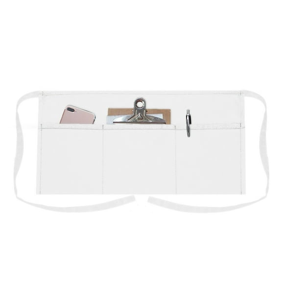 TOPTIE Waitress Waiter Server Bistro Waist Apron with 3 Pockets, Restaurant Kitchen Chef Half Aprons, 24"W x 12"H-White