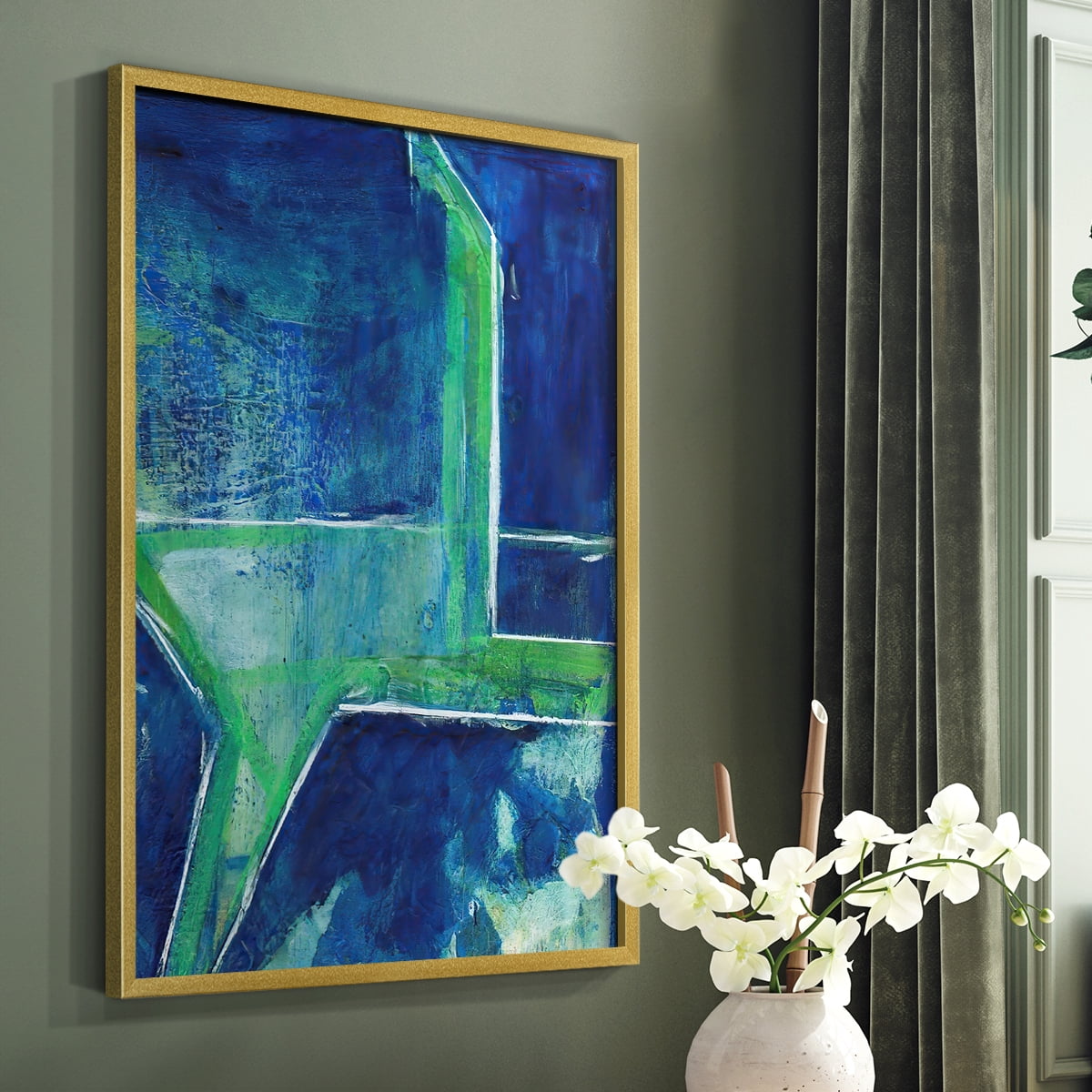 Geometric in Cool VIII Framed Print in Gold Solid Wood Framed Print No Nail Hanging