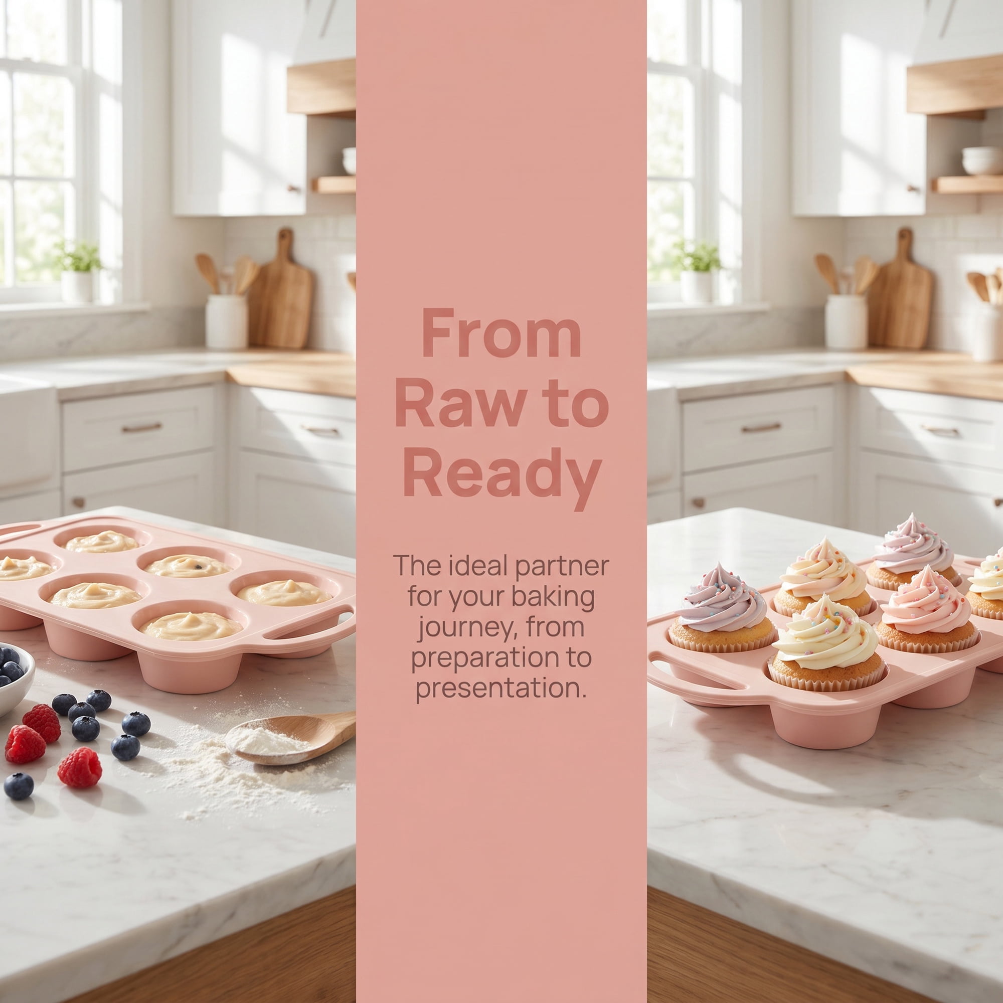 Unique Bargains Baking Pan 12-Cup Nonstick Silicone Tray with Dual Handles Pink 12.8"x7.1"x1.5"