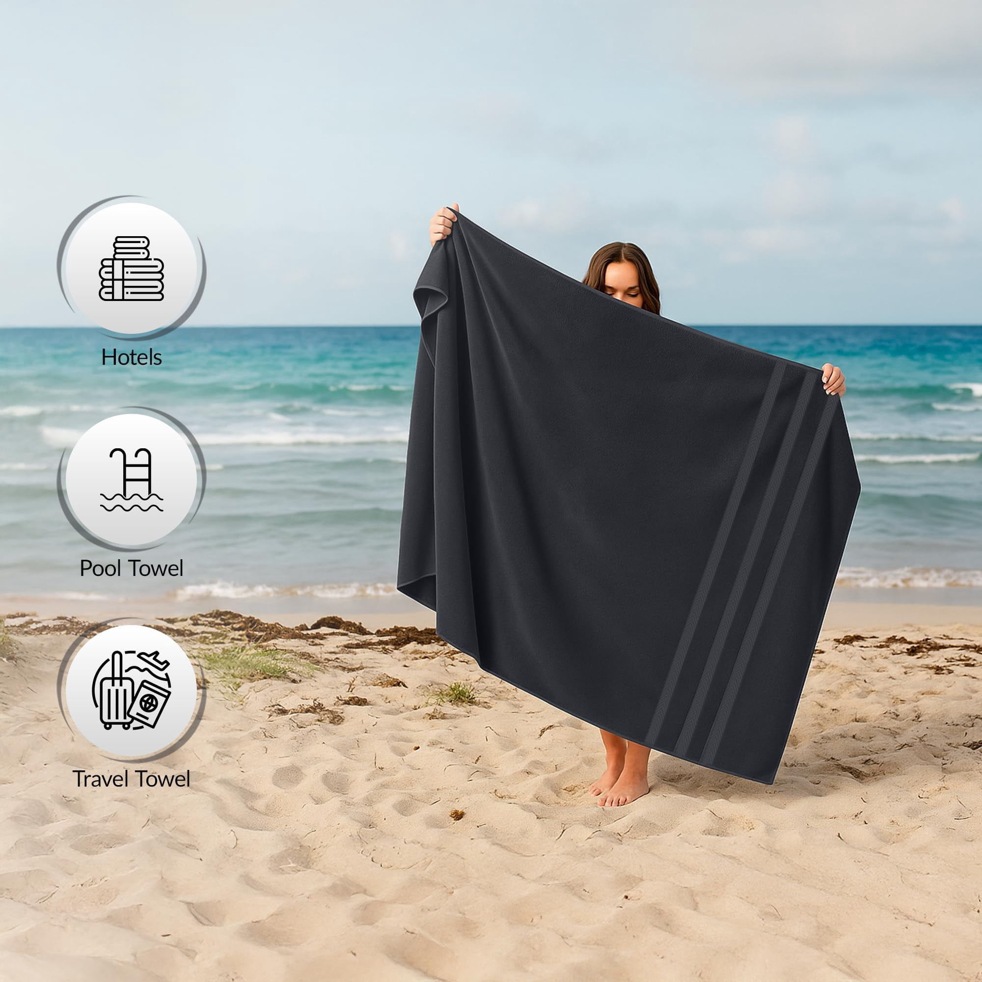 RIVERSIDE 2 Pack Luxury Bath Sheets 35×70 Soft Quick Dry Extra Large Cotton Towels 600 GSM Hotel Quality Spa - Charcoal