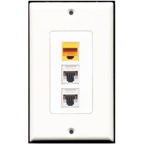 RiteAV - 2 Port Cat5e Ethernet White 1 Cat5e Ethernet Yellow Wall Plate Decorative