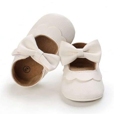 Loliuicca Baby Girls Mary Jane Flats Elegant Bowknot Dress Shoes Crib Shoes