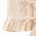 thumbnail image 4 of NOLDARES Toddler Baby Girl Summer Clothes Cotton Ruffled Sleeve Shirt Drawstring Tops and Shorts Set Outfits(A1-Beige,6-12 Months), 4 of 7