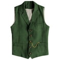 thumbnail image 2 of BVOFAR Men's Tweed Suit Vest Herringbone Wool Blend Waistcoats Retro Button Up V Neck Vests Wedding Groomsman Waistcoat Green XS, 2 of 7