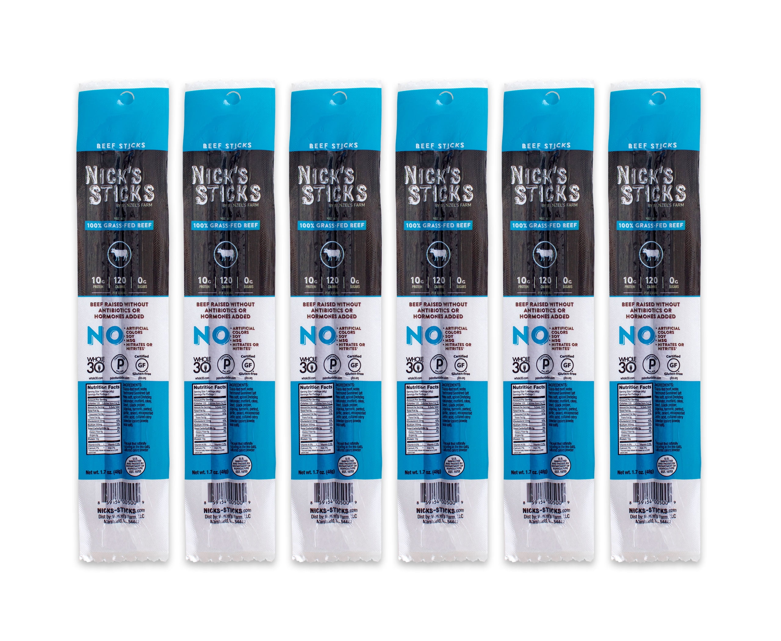 (6 Pack) Nick's Sticks Grass Fed Beef Sticks, 1.7 oz