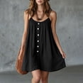 thumbnail image 4 of ClodeEU Women's Scoop Neck Spaghetti Strap Button Mini Dress,Casual A-Line Sundress Black,Women's Plus L, 4 of 8