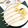 thumbnail image 2 of Juego de cubiertos de oro blanco occidental, vajilla de cerámica de imitación de 1 piezas, cuchillo, tenedor, cuchara, vajilla de acero inoxidable Fivean unisex, 2 of 2