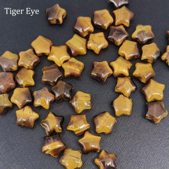HOOUN 21pcs/Set 10mm Natural Crystal Pentagram Star Loose Beads Gemstone Jewelry DIY-Tiger Eye-21PCS/Set