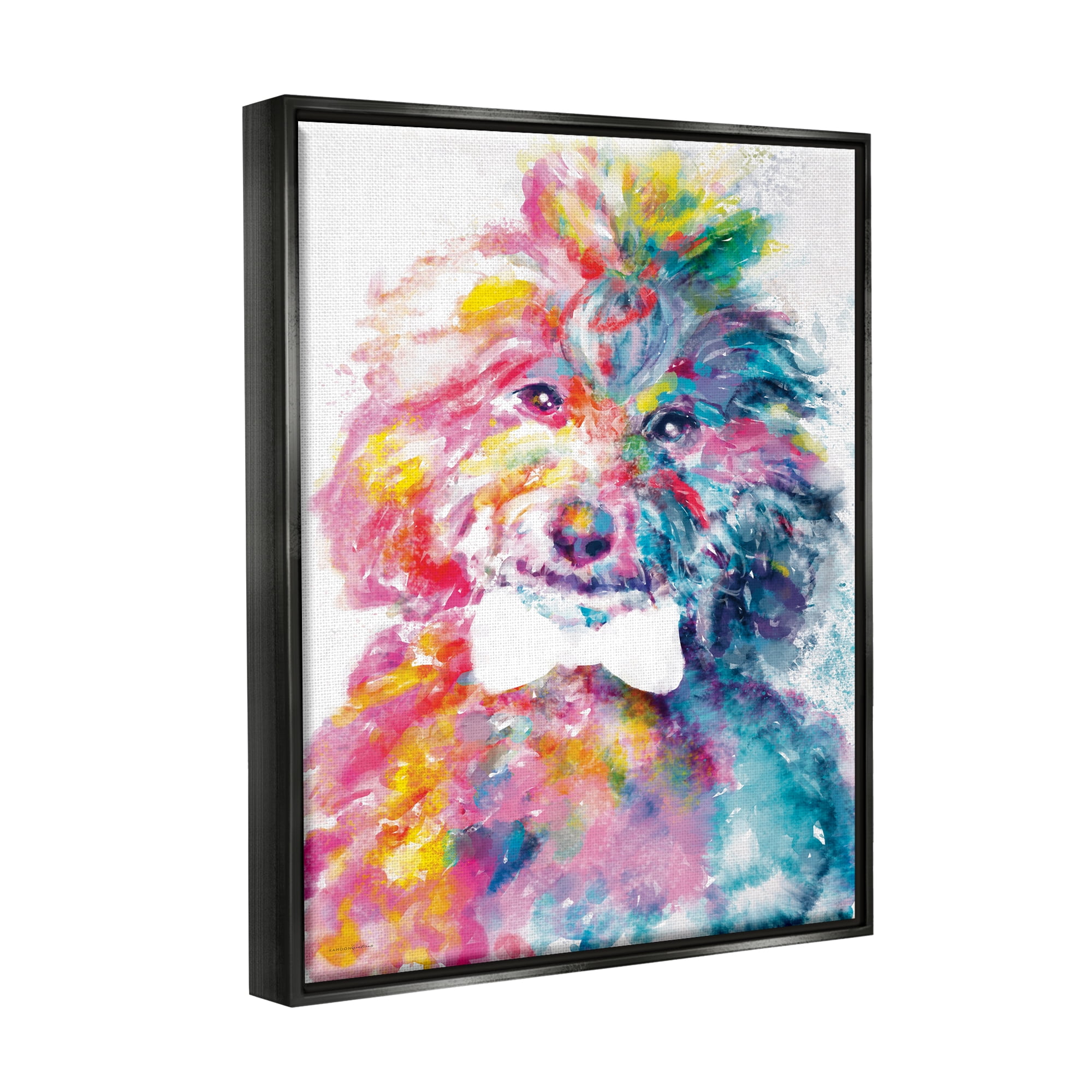 Stupell Industries Modern Dog with Bowtie Animals & Insects Painting Black Floater Framed Art Print Wall Art, 25 x 31