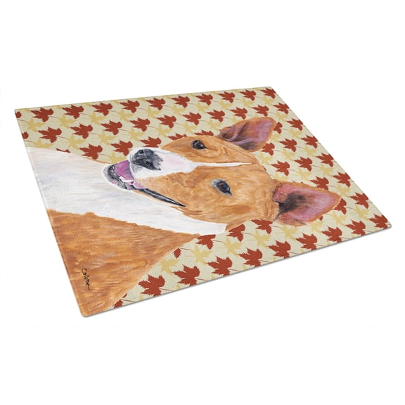 Caroline's Treasures Basenji Fall Leaves Portrait Glass Cutting Board Large