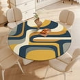 thumbnail image 5 of Retro Abstract Curvy Design Art Round Table Cover Kitchen Printed Waterproof Tablecloth Elastic Edged Tablecloth Fits Party Wedding Indoor Outdoor Tables, 5 of 8