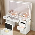 thumbnail image 5 of YITAHOME Vanity Desk Set with Large LED Lighted Mirror & Power Outlet, Glass Top Vanity with 11 Drawers and Magnifying Glass, 46'' Makeup Vanity with Storage Bench for Bedroom, Pearl-White, 5 of 8