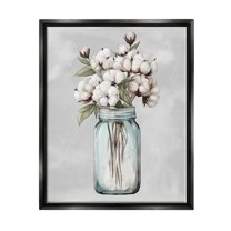 Stupell Industries Cotton Flower Sprigs Farmhouse Jar Botanical & Floral Painting Black Floater Framed Art Print Wall Art