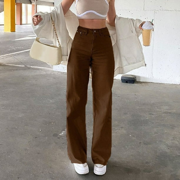 WILLBEST Pantalones Mujer Pantalones Vaqueros Holgados de Mezclilla Desgastada Con Botones y Cintura Pulida para Mujer, Estilo Casual. Mediana