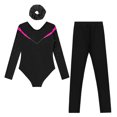 thumbnail image 4 of TiaoBug Gymnastics Leotard for Girls Long Sleeve Dance Unitard Biketard with Leggings Hair Band Set Hot Pink&Black 6, 4 of 5