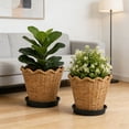 thumbnail image 5 of 8.6x7.8" Woven Resin Urn Planter, Decorative Rattan-Style Wicker Flower Pot for Indoor Outdoor Home Decor, 5 of 6