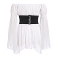 thumbnail image 2 of IDOPIP Women's Off Shoulder Wrap Tie Up Romper Short Sleeve Boho Backless Jumpsuit with Corest, 2 of 6