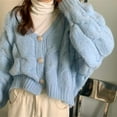 thumbnail image 6 of Pink sweater coat women autumn 2022 retro lazy style Korean version loose outwear V-neck single breasted casual knitted cardigan, 6 of 6