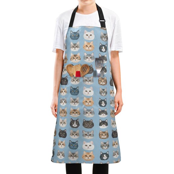 Yayeee Cooking Apron with Pockets Unisex Kitchen Water Resistant Adjustable Neck Strap, Vibrant Cute Cat