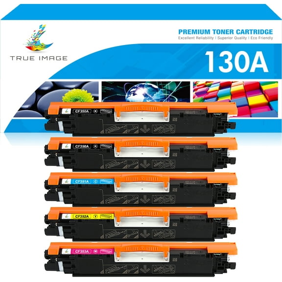 True Image 5-Pack Compatible Toner Cartridge for HP CF350A 130A Work with Pro CP1025NW MFP M176 M177fw M275 M175A M175NW Printer (2*Black,Cyan,Magenta,Yellow)