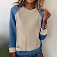 thumbnail image 7 of Colorblock Sweaters for Women Crewneck Raglan Long Sleeve Patchwork Trendy Tops Ribbed Knit Casual Pullover (L, Beige), 7 of 7