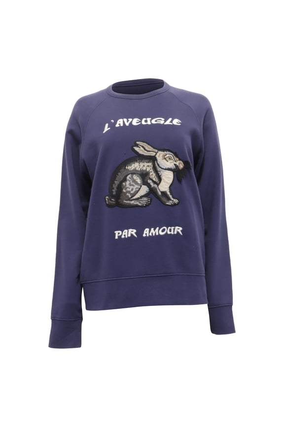 Pre-Owned Gucci L'Aveugle Par Amour Hare Appliqu Sweater in Navy Blue Cotton