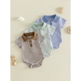 thumbnail image 3 of Loicainy Infant Baby Boy Romper 3 6 12 18 Month Short Sleeve Lapel Collar Stripes Print Bodysuit Newborn Playsuit, 3 of 9