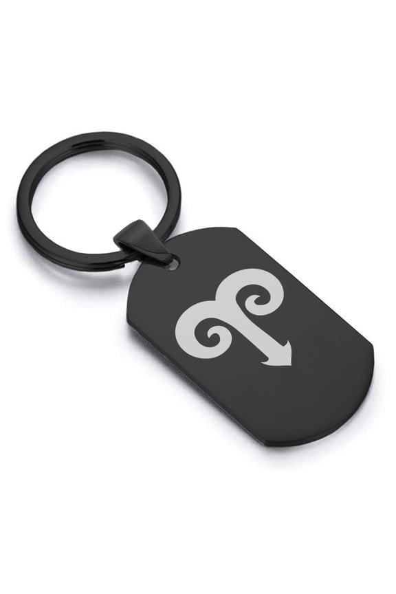 Stainless Steel Aries Zodiac Sign (Ram) Dog Tag Keychain Circle Ring