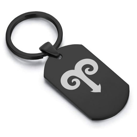 Stainless Steel Aries Zodiac Sign (Ram) Dog Tag Keychain Circle Ring