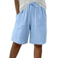 thumbnail image 3 of Endives Linen Shorts For Women Knee Length Tie High Waisted Elastic Casual Wide Leg Short Summer Pants Daily Wear, 3 of 8
