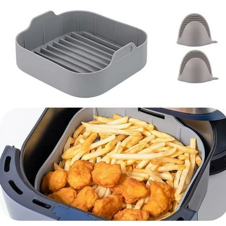 

Air Fryer Silicone Pot 8 inch Air Fryers Oven Basket with Mitts Replacement of Parchment Paper Liners for 6.5 QT or Bigger Square Grey