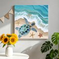 thumbnail image 2 of Canvas Wall Art, Ocean Turtle Framed Canvas Prints for Bedroom Office, Gradient Turquoise Wave Starfish Beach Large Gallery Wrapped Wall Decor for Home Office, Gifts, 16"x16" Ship Next Day, 2 of 9