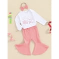 thumbnail image 3 of FEORJGP Infant Baby Girls Birthday Outfit Kids One Year Old Long Sleeve Jumpsuit Snow Letters Print Romper Crew Neck Bodysuit with Flare Pants and Headband Toddler Casual Cute Clothing Set, 3 of 9