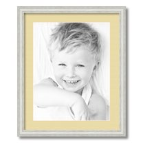 ArtToFrames 18x22 Matted Picture Frame with 14x18 Single Mat Photo Opening Framed in 1.25 Off White Wash on Ash and 2 Buttercup Mat (FWM-4098-18x22)
