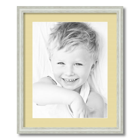 ArtToFrames 18x22 Matted Picture Frame with 14x18 Single Mat Photo Opening Framed in 1.25 Off White Wash on Ash and 2 Buttercup Mat (FWM-4098-18x22)