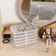 thumbnail image 5 of Organizador de joyas de acrílico con 5 cajones, joyero transparente, regalo para mujeres, hombres, niños y niñas, soporte apilable de terciopelo para aretes, anillos, pulseras, collares, gris, 5 of 6