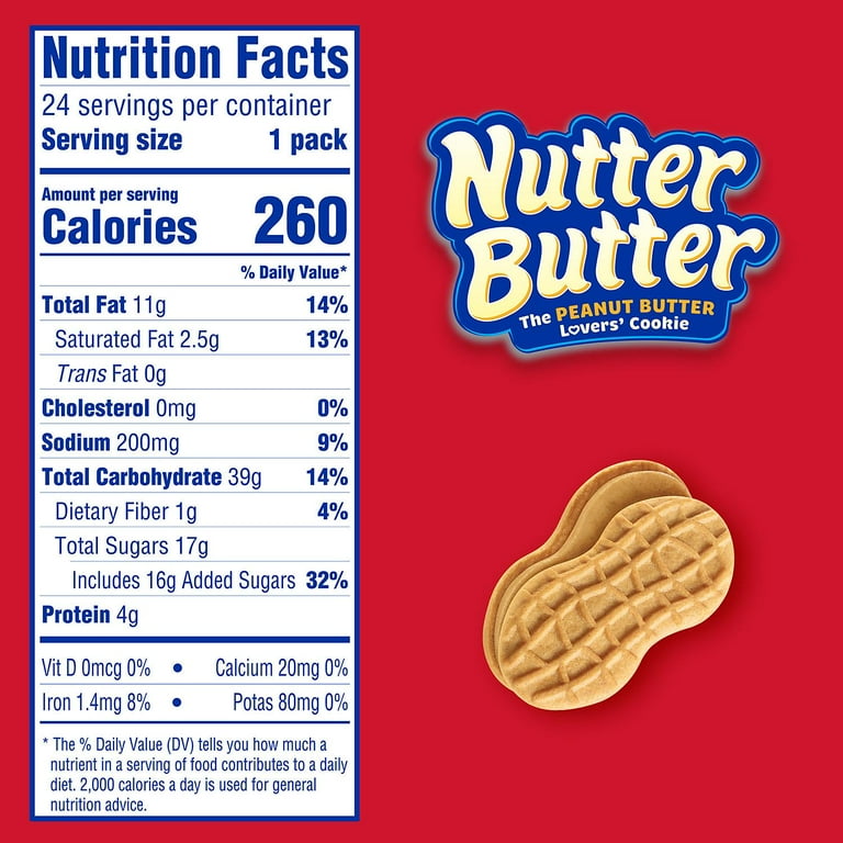 Nutter Butter Peanut Butter Sandwich Cookies Snacks, 4 per Pack 