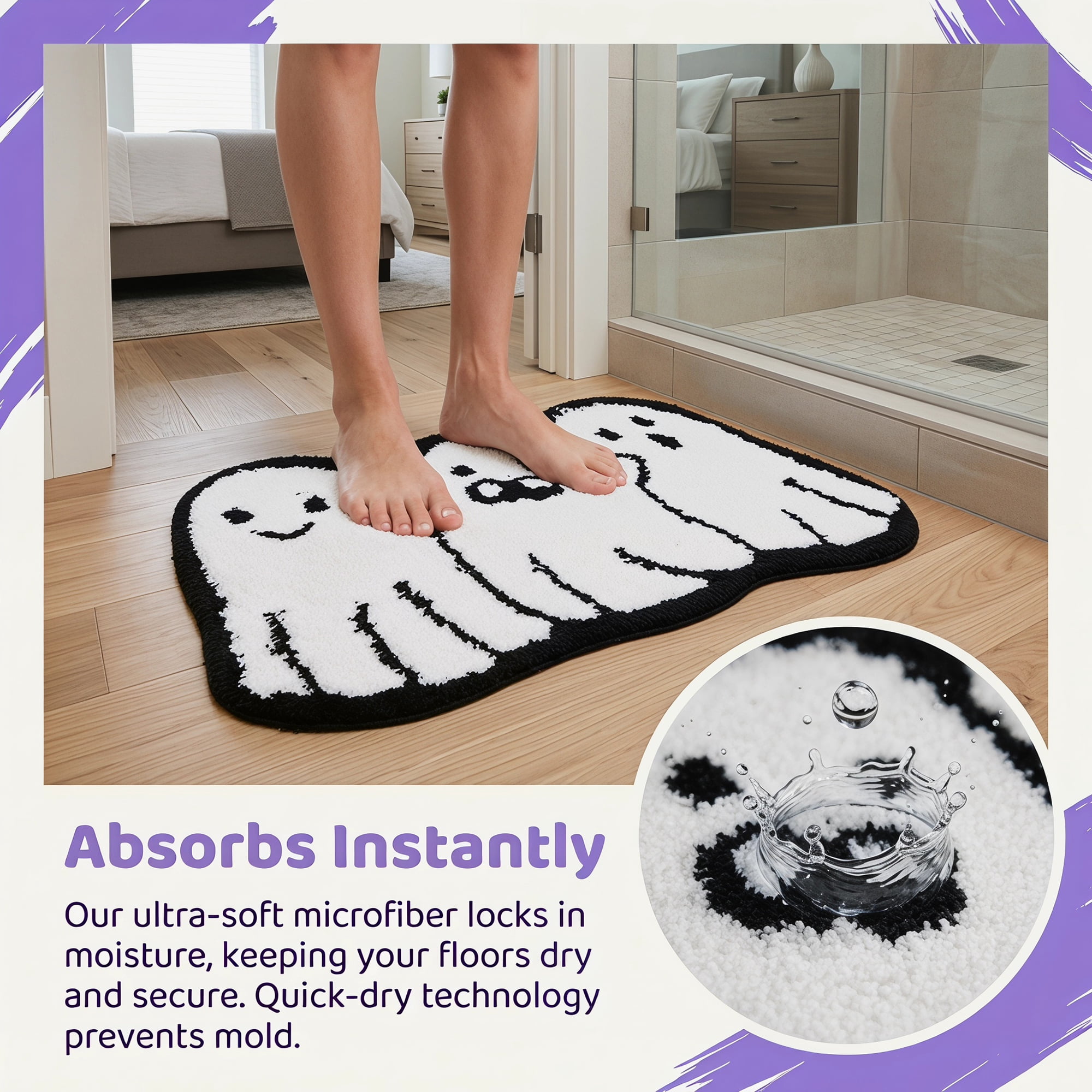 Unique Bargains Aesthetic Bathroom Ultra Soft Absorbent Shaggy Bath Mat White 24" x 16"