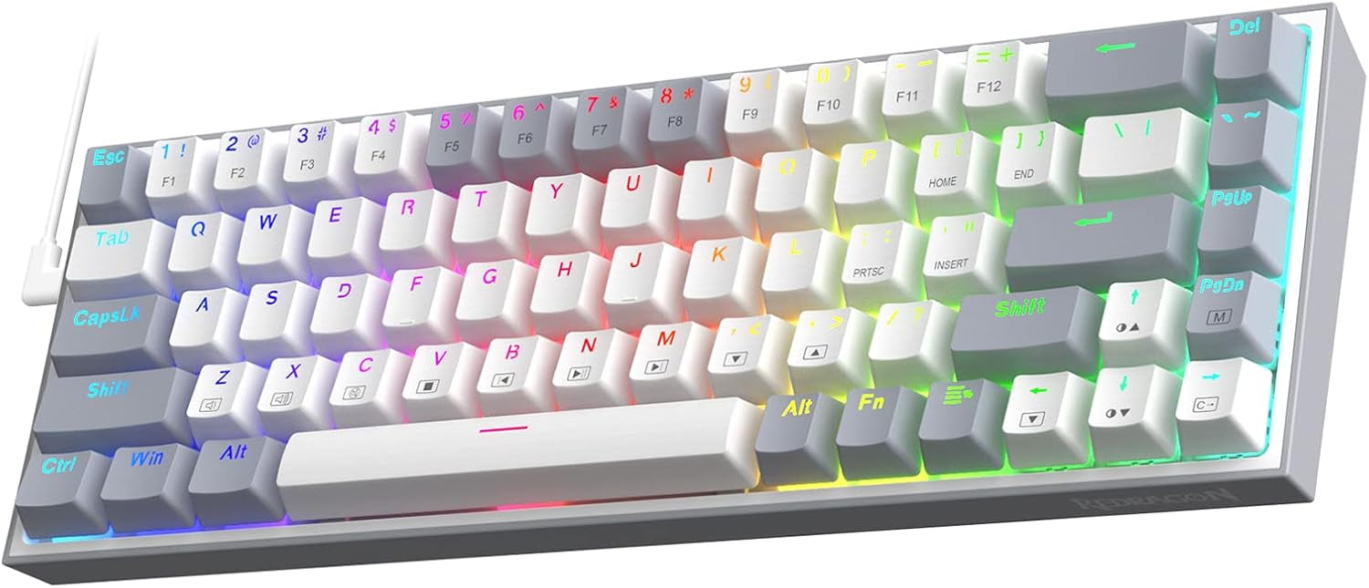 Redragon K631 Gery 65% Wired RGB Gaming Keyboard, 68 Keys Hot-Swappable Compact Mechanical Keyboard