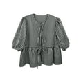 thumbnail image 4 of ZAXARRA Women Bow Tie Front Shirt Top Cute Ruffle Hem Babydoll Blouse Tops Puff Sleeve Tops, 4 of 6