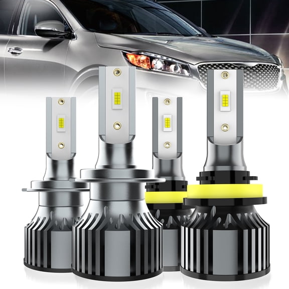 LECCIBUB LED Headlight Bulbs Compatible With Kia Sorento 2011-2016,H7 High Beam   H11 Low Beam Light Bulb,6500K White,Plug and Play,Pack of 4