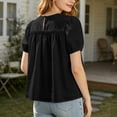 thumbnail image 5 of Peplum Tops for Women Summer Puff Short Sleeve Crewneck Pleated Dressy Casual Flowy Blouse Cute Vacation Outfits, 5 of 7