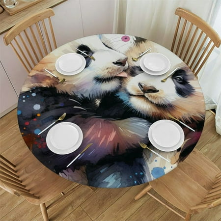 

Patifu Pandas Round Table Cover Stain Resistant Washable Indoor Outdoor Tablecloth Kitchen Dining Wedding Parties 100% Polyester Fiber Mother s Day 54-58