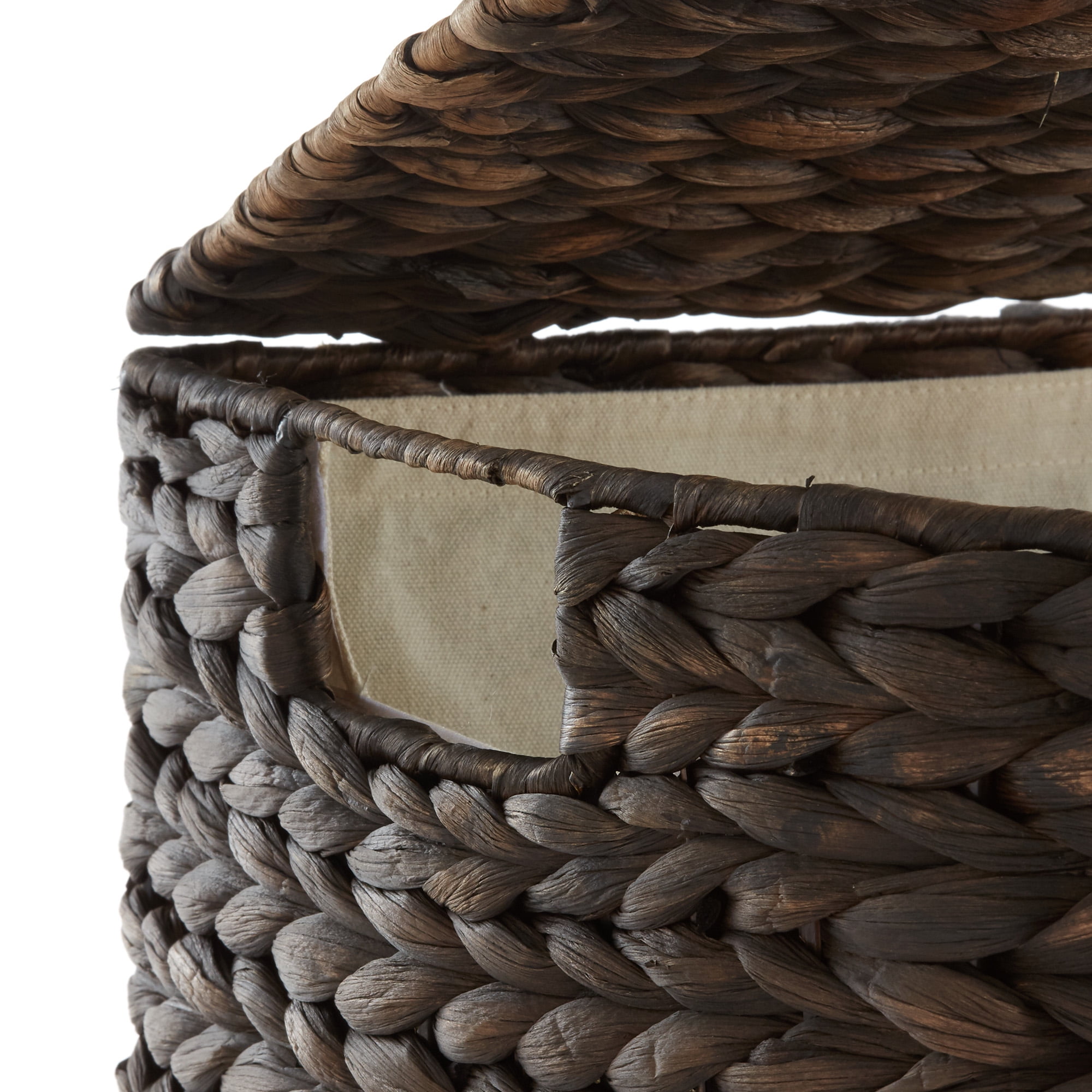 Casafield Half Moon Laundry Hamper with Lid and Removable Liner Bag - Espresso Dark Brown, Woven Water Hyacinth Laundry Basket Sorter for Clothes