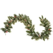 Astella Decorated Snow Cashmere Mix Pinecones Garland, with 106 Tips including Berry 5" (Green)
