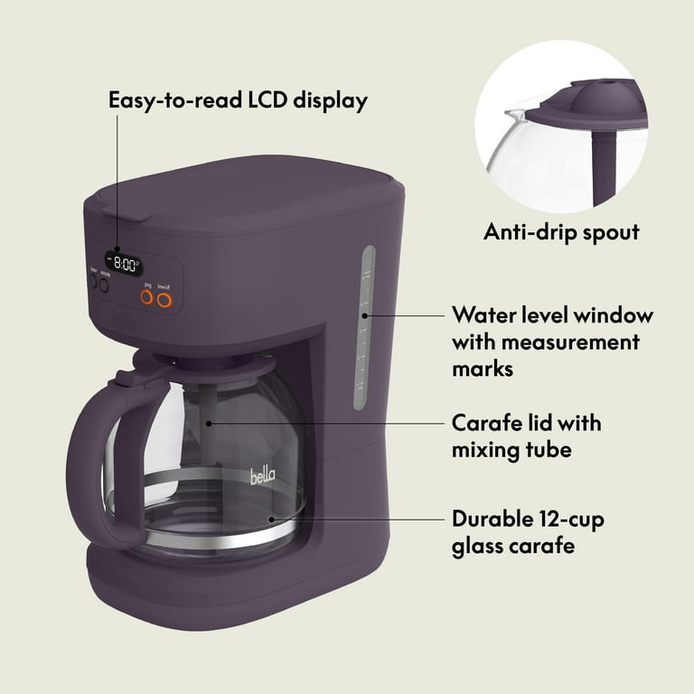 bella 12 Cup Programmable Drip Coffee Maker with Glass Carafe, Auto  Shut-Off, Plum - Walmart.com